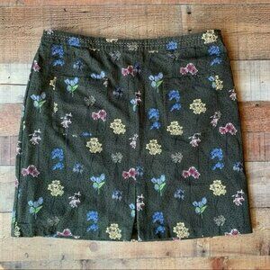 Vintage White plus size stuff skirt green flower knee length